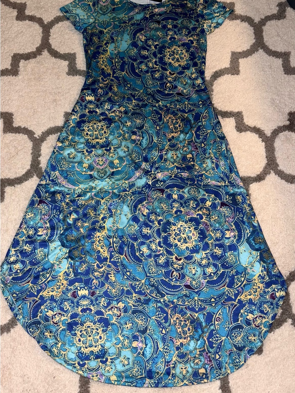 Blue Floral-Print Women's Short Sleeve Dress